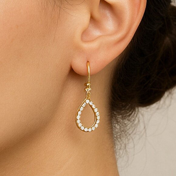 NWOT Swarovski Crystal Elements Gold Overly Tear Drop Earrings 1.25 inches - Picture 7 of 7